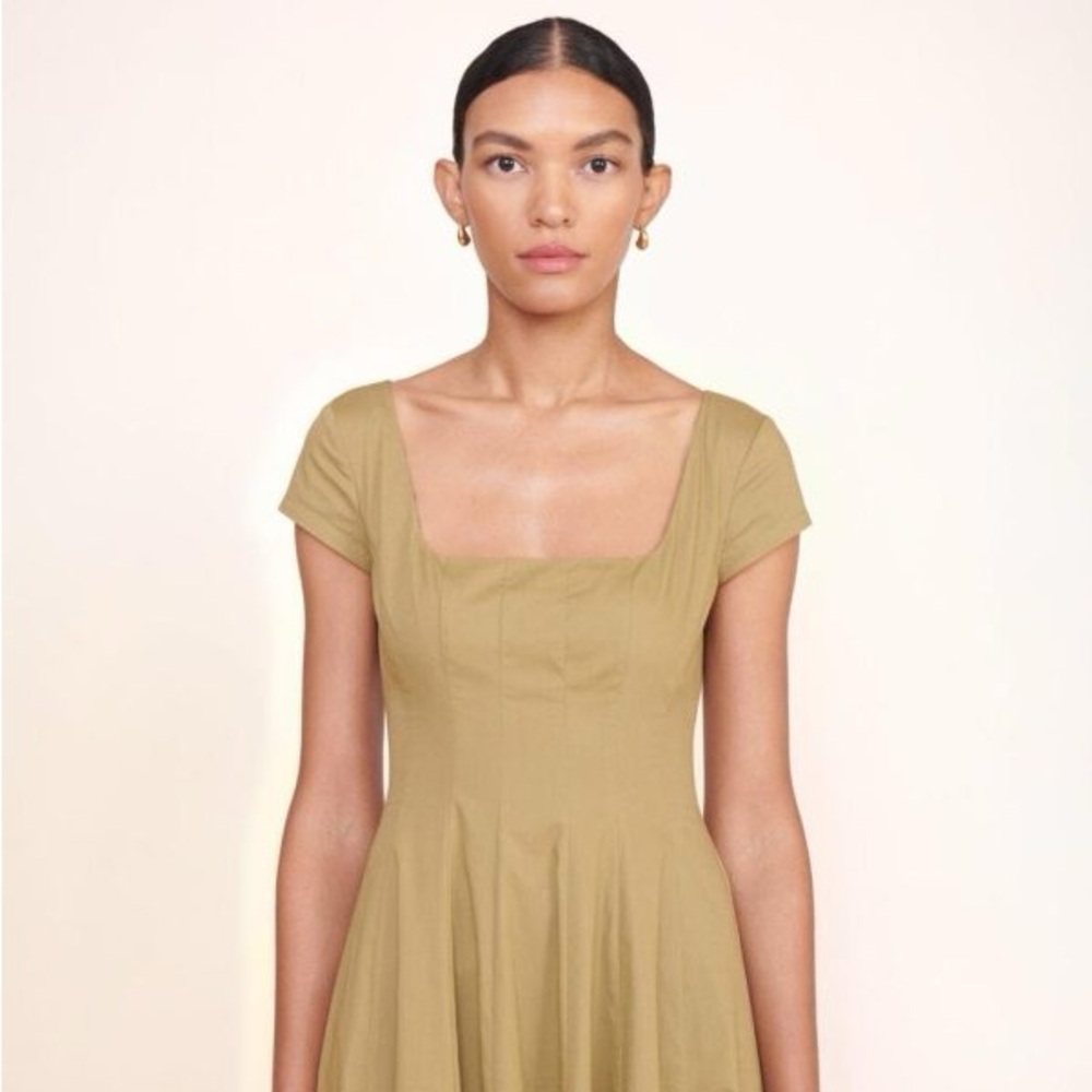 NWT Staud Khaki Wells Short Sleeve Dress 00 - Picture 2 of 7